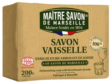Maître Savon de Marseille Savon solide Lave-vaisselle enrichi en bicarbonate Ecocert 200g