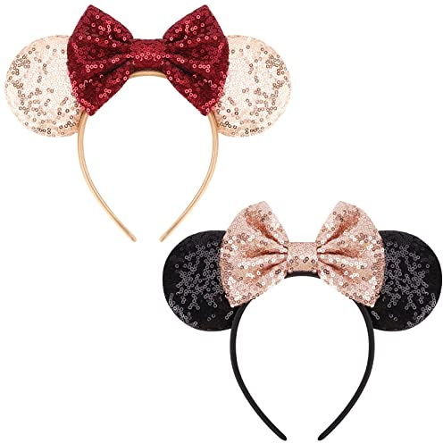 DRESHOW 2 Paket Med Musöron Och Båghuvudband Glitter Partydekoration Cosplay Costume för Kvinnor