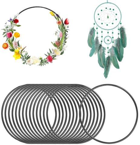Wekuw 15 Pezzi Anelli a Cerchio in Metallo (Nero) Anello per Acchiappasogni e Artigianato 10 cm Cerchi di Metallo Cerchi per Acchiappasogni Cerchi in Ferro Cerchis in Metallos Cerchis Metallici
