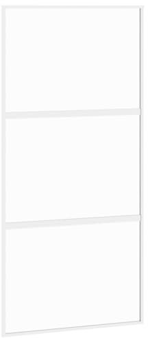 vidaXL Porte Coulissante, Porte de Grange, Porte Intérieur, Porte de Chambre à Coucher Cuisine Entrée, Blanc 102,5x205 cm Verre Trempé Aluminium
