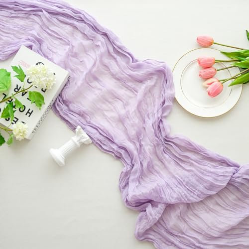 Sioloc 1 camino de mesa de gasa de color morado y lavanda para decoración de otoño para el hogar, mantel de 10 pies para té, boda, fiesta de cumpleaños, baby shower, Halloween, Acción de Gracias