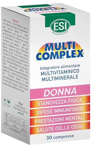 ESI - Multicomplex Donna, Integratore Alimentare Multivitaminico Multiminerali, Contribuisce al Funzionamento del Sistema Immunitario, Contrasta la Stanchezza, Senza Glutine, 30 Compresse
