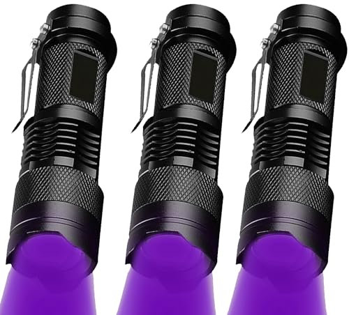 MODOAO UV Torch Light, 3 Pack 395nm Ultraviolet Flashlight Torch, Powerful UV Light for Home & Hotel Inspection, Blacklight Detector for Pet Urine, Stain, Bed Bugs and More