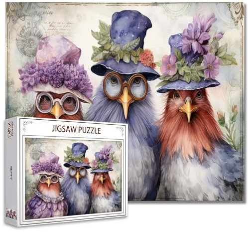 Tucocoo Roosters Family Jigsaw Puzzles for Adults 1000 Pieces, Elegant Chickens Funny Animal Art Jigsaw Puzzle Colorful DIY Puzzles for Home Decoration Gifts, Family Puzzle Perfect for Game Nights