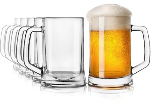 KONZEPT Jarra de cerveza de cristal de 0,5 litros, juego de 6 vasos de cerveza con asa, perfecto para hogares, restaurantes y jardines de cerveza, apto para lavavajillas