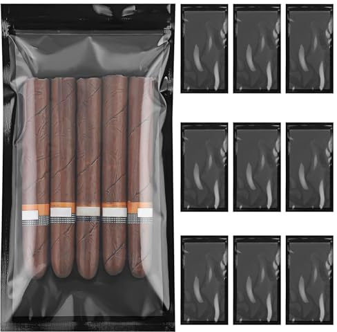 Linkidea 10 Pcs Ziplock Cigar Humidor Bag, 9.4x 5.1 Portable Humidor Bags For Cigars, Reusable Travel Cigar Storage Accessories (Black)