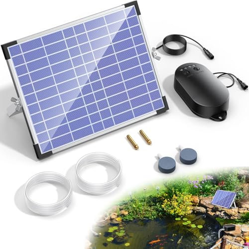 Biling 15W Solar Pond Aerator for Small Pond with Battery Backup, 3 Modes 4400 mAh Solar Air Pump Hydroponics Air Pump, Solar Powered Pond Aerator for Outdoor Fish Pond Stock Tank Aquarium
