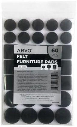 ARVO Furniture Pads Floor Protectors - 60 Pcs Felt Furniture Pads, Felt Pads for Furniture Feet, Non-Slip Anti-Scratch for Hardwood Floors, Chair Legs - Black