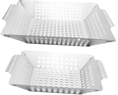 PHENOFICE 2piezas Cestas Para Parrilla Cestas Portátiles Para Barbacoa De Drenaje De Almacenamiento Para Alimentos