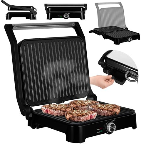 ZEEGMA GRILL CHEF BASE 2-in-1 Elektro-Kontaktgrill und Toaster für Paninis, Toast, Steaks, Gemüse, Leistung 2000 W, Antihaftbeschichtung, Temperatur- und Neigungswinkelverstellung