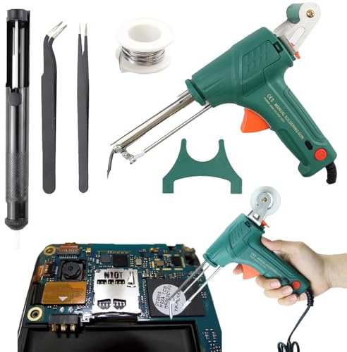 Set di saldatore automatico per saldatura elettronica, 60 W, con pompa dissaldante, pinzetta, pistola in stagno per gioielli, pistone industriale per saldatura veloce, funzionamento unico (verde)