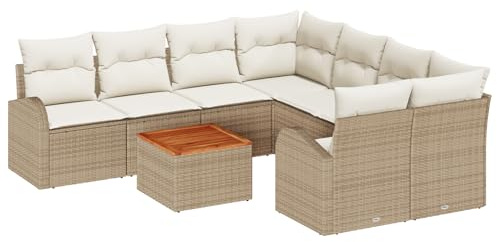 vidaXL Ensemble de canapé de Jardin 9 pcs Beige Poly rotin, Canapé de Jardin Moderne, modulable, léger, Durable, mobilier extérieur, Coin Lounge Polyvalent