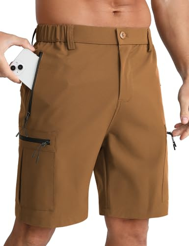 APTRO Mens Cargo Hiking Shorts Outdoor Lightweight Golf Casual Shorts for Men with 5 Zipper Pockets Brown S