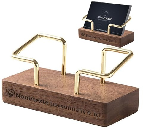 RSQGT Présentoir à Cartes de Visite en Bois Personnalisable - Support Gravable pour Bureau et Salle de Conférence - Design Élégant (Couleur du bois)
