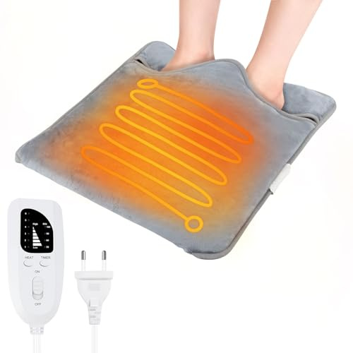 SGZIOO Chauffe Pied Électrique, Chauffe-Pieds Electrique avec 6 Niveaux de Température & 4 Minuterie, Chauffe Pieds Chauffant électrique, Chaussons Chauffants Lavable, pour Femmes Hommes(Gris)
