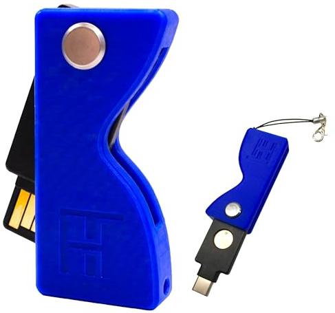Custodia protettiva per YubiKey 5 NFC e 5C NFC con cordino - Custodia antiurto in plastica resistente, con design girevole e pieghevole (non inclusa chiave di sicurezza Yubico) (blu)