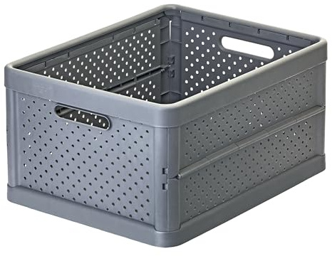DEVESA Caja Plegable de Plástico Resistente, Caja Organizadora Apilable con Diseño Ventilado y Anti-Humedad para Hogar, Armario, Coche y Camping (Negro, Grande (32L))
