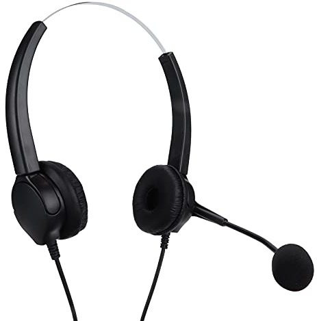 AKLOSIPY VH530-RJ9 Rundstrålande Telefonheadset med Ett öra för Företagskontorstelefoner med Callcenter – Rostfritt Stål, Brusreducerande Mikrofon, 330°, Hörsäker, RJ9-kontakt (VH530D- (båda