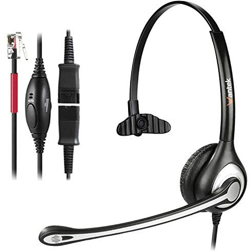 Auriculares Teléfono Fijo RJ9 Mono, Micrófono con Cancelación de Ruido, Quick Disconnect, WANTEK Cascos Centro de Llamadas para Yealink Avaya Cisco Grandstream Panasonic KXT Teléfonos IP(600QY1)