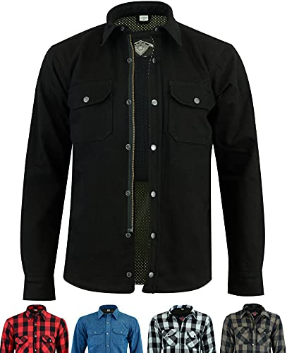 Texpeed Chemises de moto pour hommes avec protections - Veste de motard été chemise à carreaux en flanelle fabriquée avec Aramid - Protection (EN 1621-1) Noir - S
