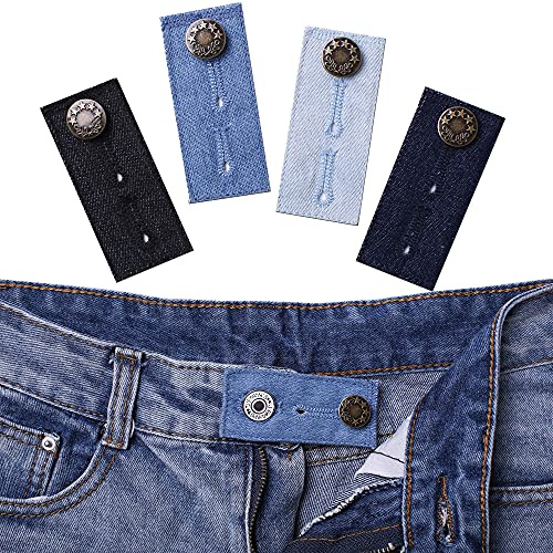 Denim Waist Extender Button for Jeans and Skirt Comfy Metal Buttons, 4Pcs Assorted Colors