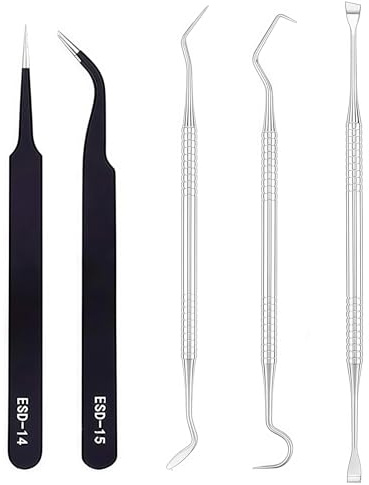 5PCS Stainless Steel Weeding Vinyl Tools Craft Vinyl Cardstock Paper Crafting Kit Curved Hook Spatula Tweezers for Vinyl Lettering Silhouettes Cameos Scrapbooking Lettering