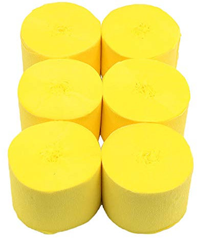 ANCLLO Lot de 6 rouleaux de papier crépon à suspendre pour décoration de fête d'anniversaire, mariage et festival Jaune 4,5 cm x 25 m