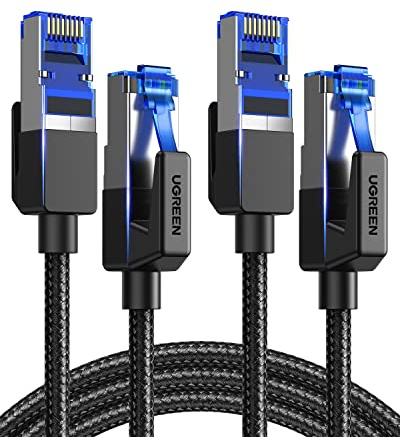 UGREEN Cat 8 Ethernet Cable, 2 Pack Ethernet Cable with 40Gbps 2000Mhz High Speed, 26AWG Braided, Shielded Heavy Duty Internet Cable Compatible for Gaming PC PS5 PS4 PS6 Xbox Modem Router, 3FT