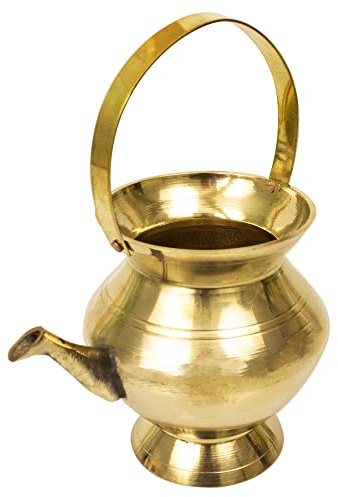 Spillbox Brass Kamandal for Temple | Purnakumbha | Ganga Jal | Pital Kamandalam Kalash | Kamandalu | Kumbh | Thirukaveri | Theertham Holy Water Lota for puja| Pooja