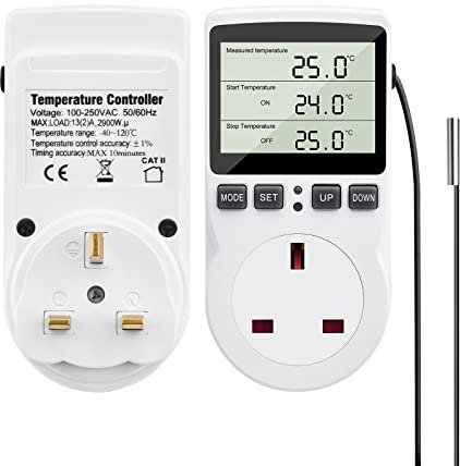 Diymore Digital Thermostat,230V Temperature Controller Socket Outlet,13A Timer Switch Plug with Sensor for Reptile Greenhouse Home Fermentation