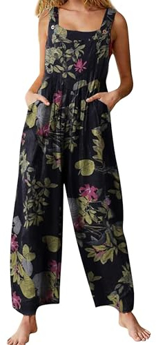 Brong Snickarbyxor dam, vardagliga hängselbyxor med lös passform, jumpsuit i mjukt bomullslinne, playsuit med säckig passform, med justerbara band och fickor