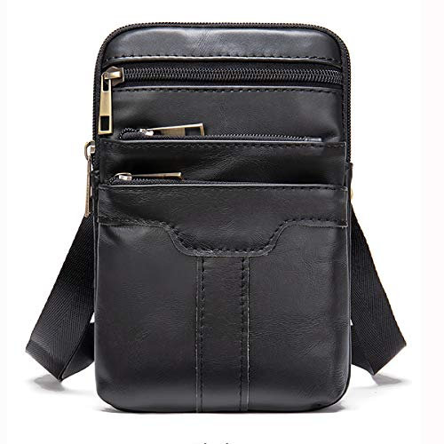 Handy Umhängetasche Herren Leder Schwarz, Weiche Leder Schultertasche Kleine, Geschäft Handy Hülle Messenger Bag Crossbody Schultasche Reise Herrentaschen Handtasche Portemonnaie mit Karabinerhaken