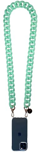 Mobiltelefon smyckeskedja - Smartphone halsband - 120cm - Ultrastark harts med guld karbinhakar och universal mobiltelefonfäste - Matt turkosfärg - Large