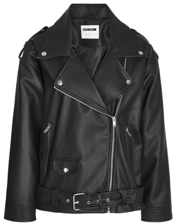 Noisy May NMPAULINA Oversize Biker Jacket Noos, Chaqueta de Cuero sintético Mujer, Black, S
