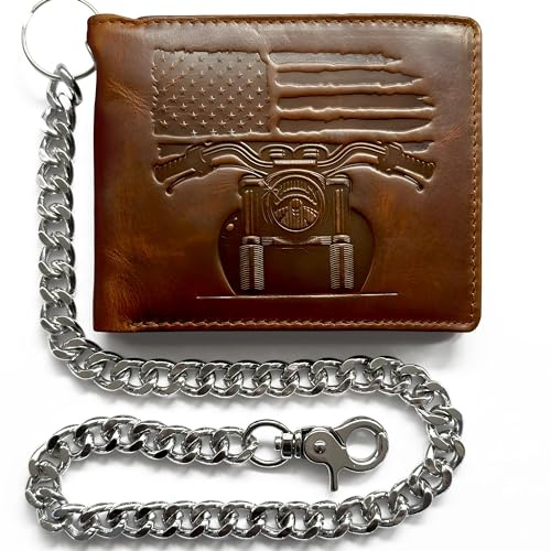 MID WEST RANGE Portafoglio bifold Patriotic Biker con catena per uomo