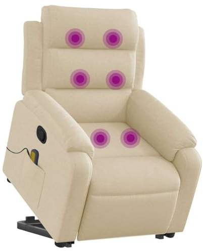vidaXL Fauteuil Inclinable de Massage, Chaise de Relaxation avec Dossier, Siège avec Accoudoirs, Fauteuil TV de Salle de Séjour, Crème Tissu