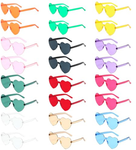 JOLIGAEA 24 Pares Gafas de Fiesta: Corazón, Sin Bordes, Hippy, Color, Disfraz Divertidas Para Carnaval, Navidad, Cumpleaños
