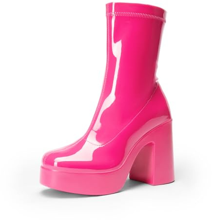 DREAM PAIRS Stivaletti da donna con plateau grosso, tacco alto, punta quadrata, leggeri, comodi, per feste, stivaletti da donna, Rosa acceso, 43 EU