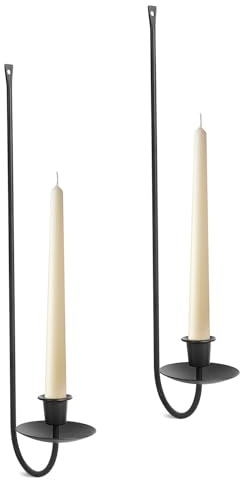 Wall Candle Holder Set of 2, Stylish Black Metal Wall Mount Candle Sconces, Modern Wall Decoration for Living Room, Farmhouse, Fireplace, and Christmas Decor