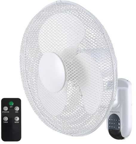 Melchioni Family | Ventilatore da Parete, 3 Pale, 40 cm di Diametro, 3 Velocità, Timer 7:30 ore, Funzione Oscillazione, con Pannello Comandi, Telecomando, Colore Bianco