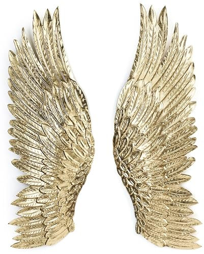 Kobolo Wanddekoration ANGELO aus Metall - Engelsflügel Set goldfarben 2 Stück - Wandkunst für Eleganz & Stil -Wandschmuck für Wohnzimmer, Schlafzimmer & Büro - Kreativ hochwertige Wandverzierung