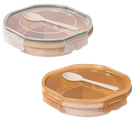 SUNOYA 2 Stück mikrowellengeschirr, Mikrowellen Teller mit Deckel, Vorrats Dose Aufbewahrung Geschirr, mit 3 Fächern und Deckeln Löffel, Verwendbar Als Vorratdose Geeignet zum erhitzen, einfrieren