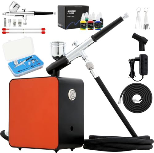 Airbrush-Set mit Kompressor, Dual Action Air-Brush Pistole Kit, Multifunktional Airbrush-Farb-Set für Kuchendekoration,Makeup,Kunsthandwerk,Nageldesign,Tattoo-Modellierung Maquillage(TC-102K)