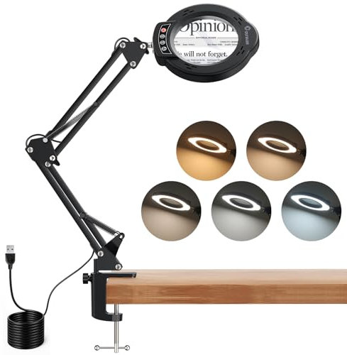 COLFULINE Lampe Loupe De Bureau Professionnelle - Loupe De Lecture LED 10X，10 Niveaux De Luminosité - Bras Pivotant 50cm Réglable Confort Des Yeux Pour Lecture, Artisanat, Bricolage