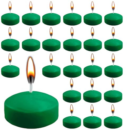ZITUZY 24 candele galleggianti verdi, 5 cm, non profumate, per piscina di nozze, San Valentino, cena, decorazioni natalizie (verde)