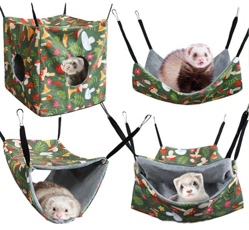 bangminda Lot de 4 Hamacs pour Petits Animaux Furet Hamac pour Cobaye Ratons Doux Chaud Lit Suspendu Accessoire de Cage Maison Cochon d'Inde Chinchilla Hérisson Hamsters