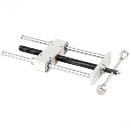 Heavy Duty Woodworking Table Vise Accompanied by Double Link Structure for Workbench 300mm Clamping Range Antislip Rubber Pads Aluminum Alloy Construction(Silver)