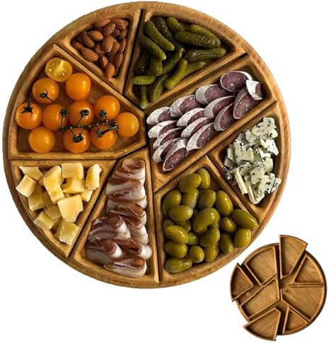 Puzzle Serving Tray Wood Food, Funny Puzzle Shaped Serving Tray with 8 Removable Compartments for Fruits, Nuts, Meats, for Coffee Table, Living Room, Kitchen, Christmas Wooden Fruit Food Platter