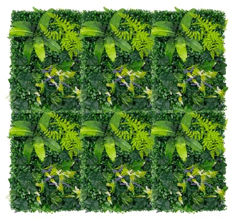 6 unidades de pared de plantas artificiales 3D realistas 60 x 40 cm plantas artificiales de pared de plástico seto artificial impermeable y resistente a los rayos UV plantas de pared plantas