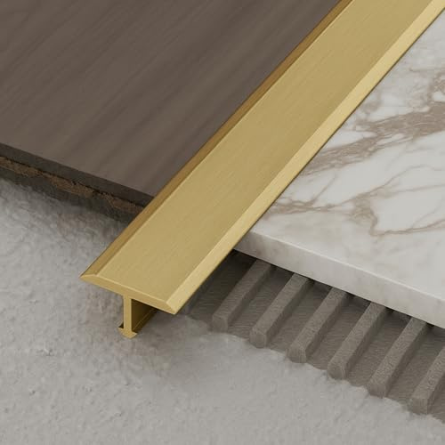 eviso Profilo a T in Ottone per Pavimenti, Listello Decorativo di Transizione e Coprigiunto Spoinoso, Barra Progale Elegante per Piastrelle, Legno e Pietra, Giunzione e Coprifuga Rigido